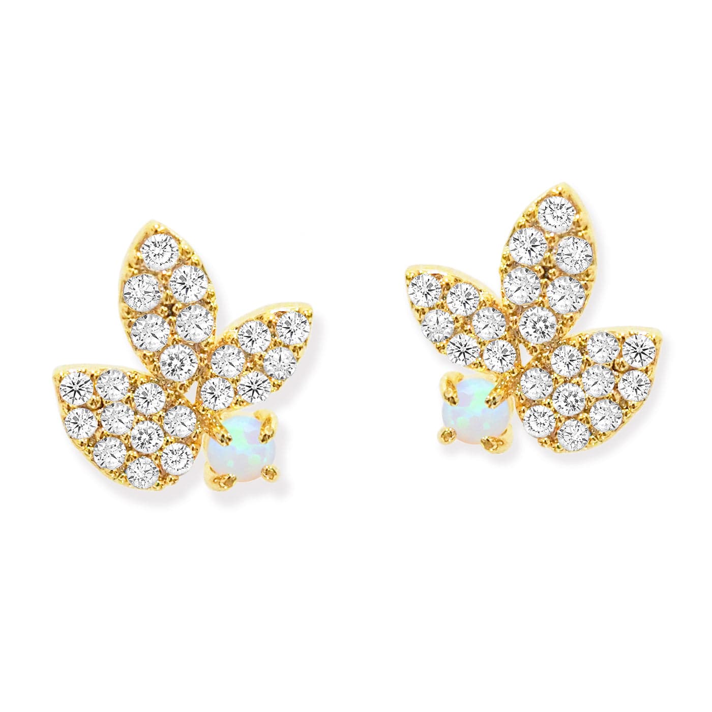 TAI JEWELRY Earrings Pave Leaf Studs with Opal Stone Accent