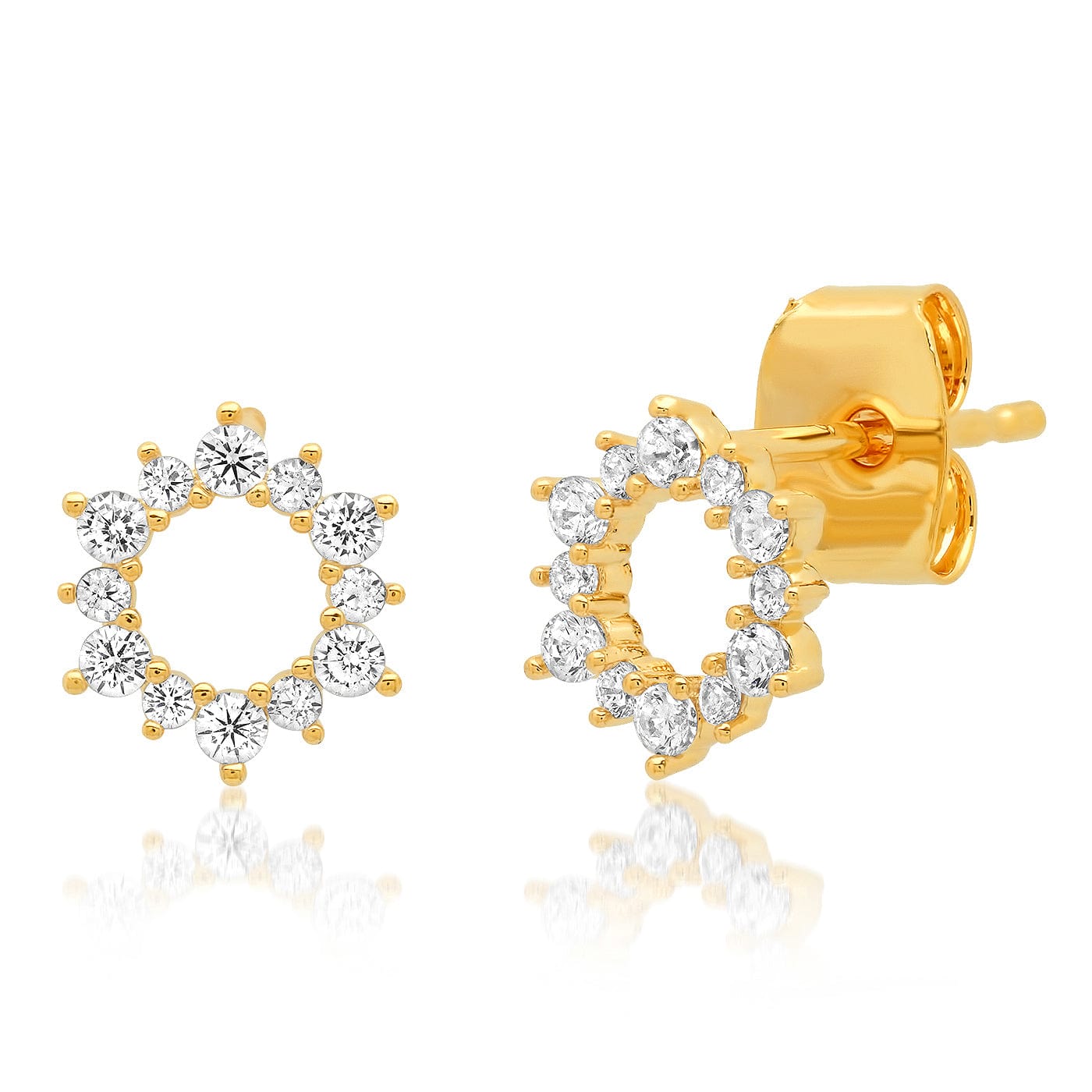 TAI JEWELRY Earrings Gold Pave Open Circle Flower Stud Earring