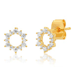 TAI JEWELRY Earrings Gold Pave Open Circle Flower Stud Earring