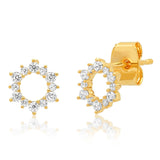 TAI JEWELRY Earrings Gold Pave Open Circle Flower Stud Earring