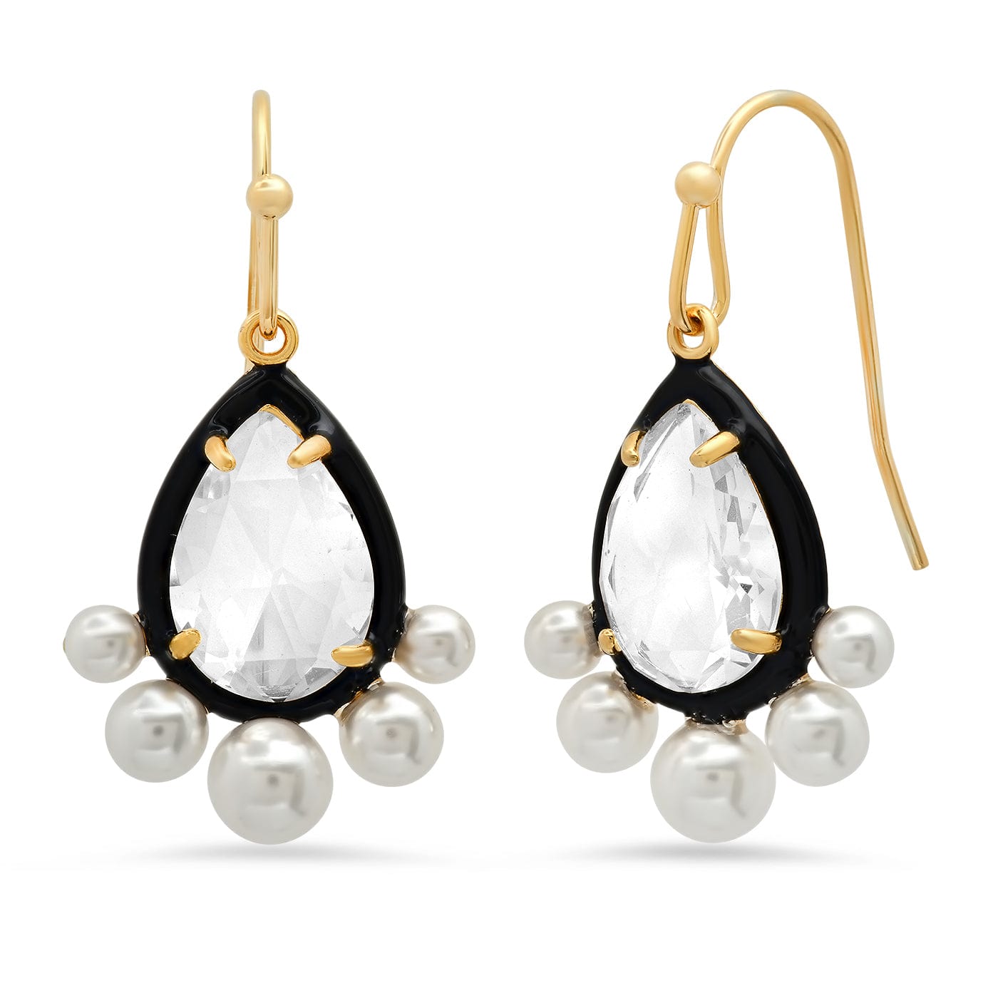 TAI JEWELRY Earrings Pear Shaped CZ Dangle With Enamel Bezel