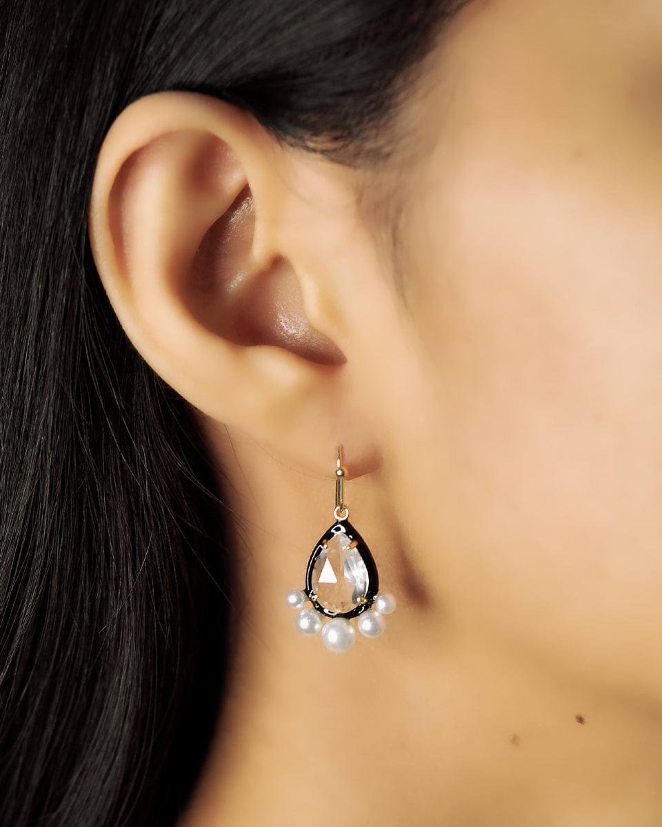 TAI JEWELRY Earrings Pear Shaped CZ Dangle With Enamel Bezel