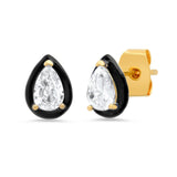 TAI JEWELRY Earrings Black Pear Shaped CZ Studs With Enamel Bezel