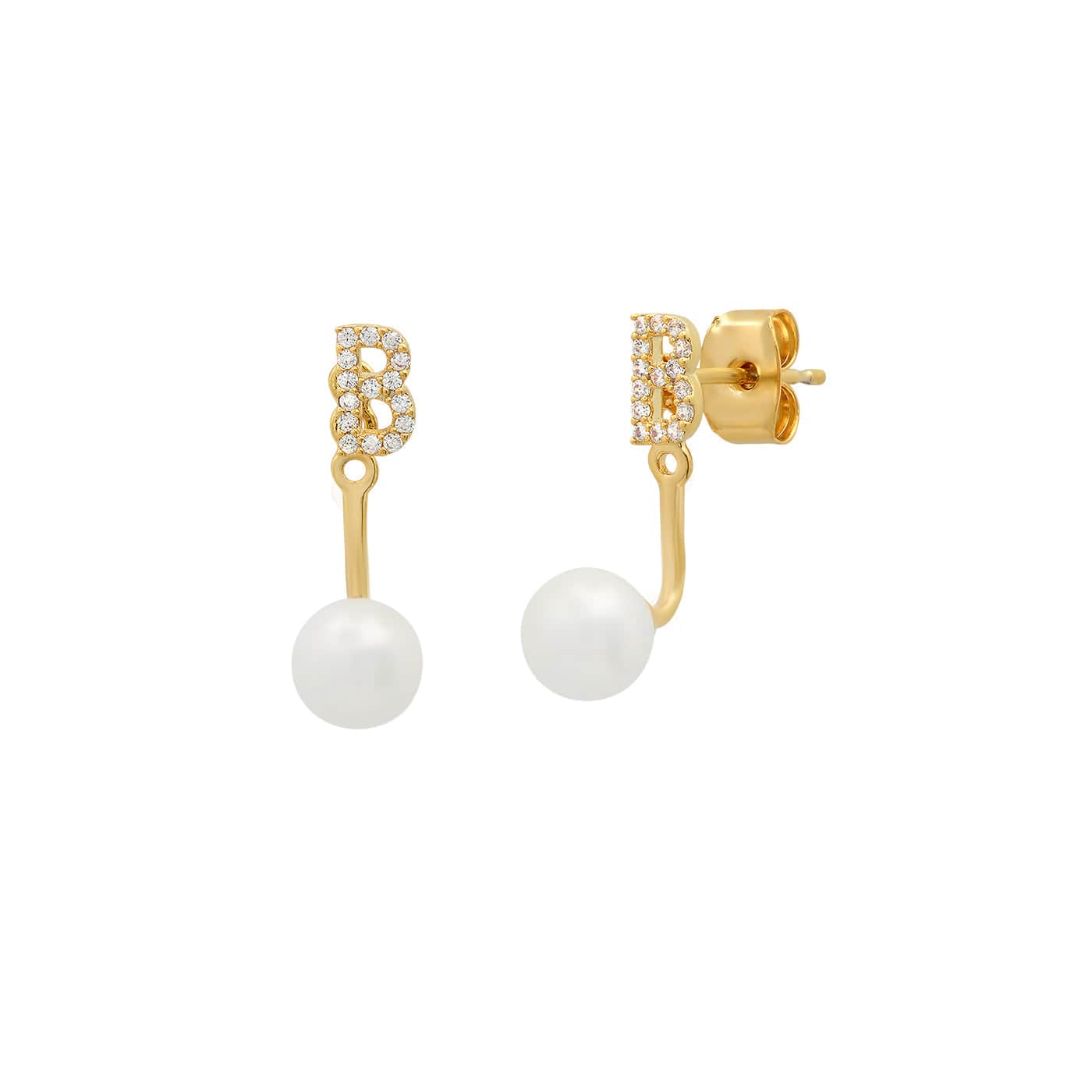 TAI JEWELRY Earrings B Pearl And CZ Monogram Ear Jacket