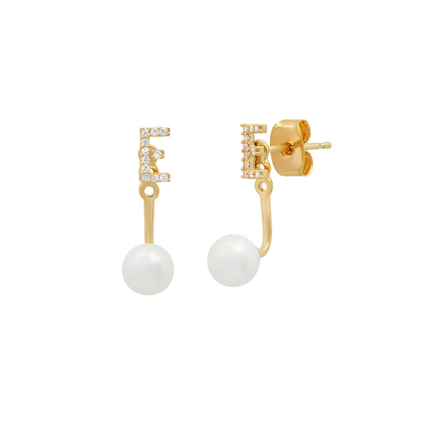 TAI JEWELRY Earrings E Pearl And CZ Monogram Ear Jacket