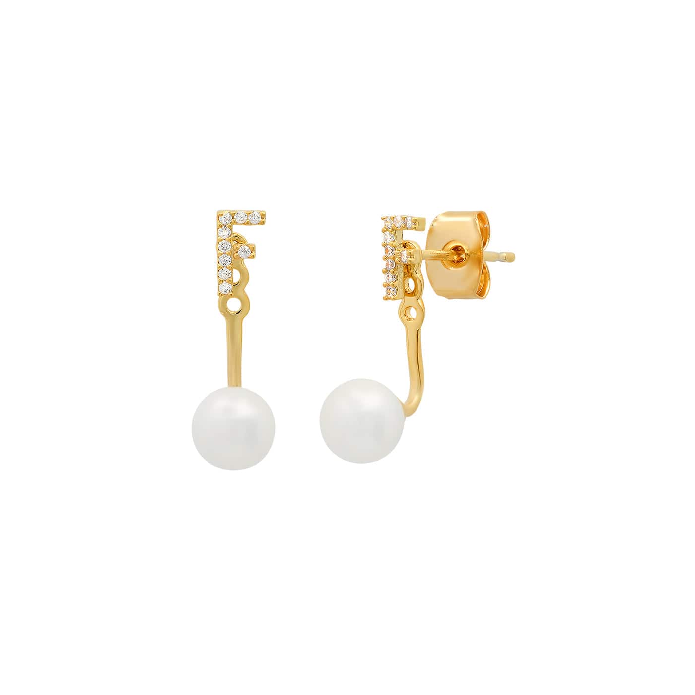 TAI JEWELRY Earrings F Pearl And CZ Monogram Ear Jacket