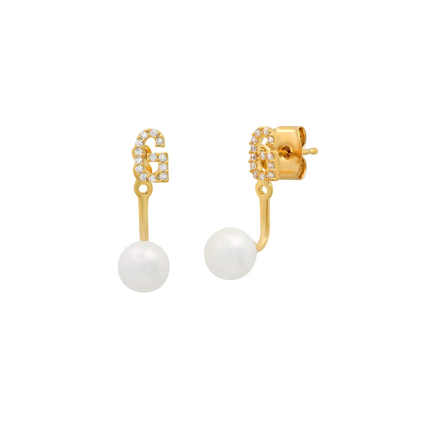 TAI JEWELRY Earrings G Pearl And CZ Monogram Ear Jacket