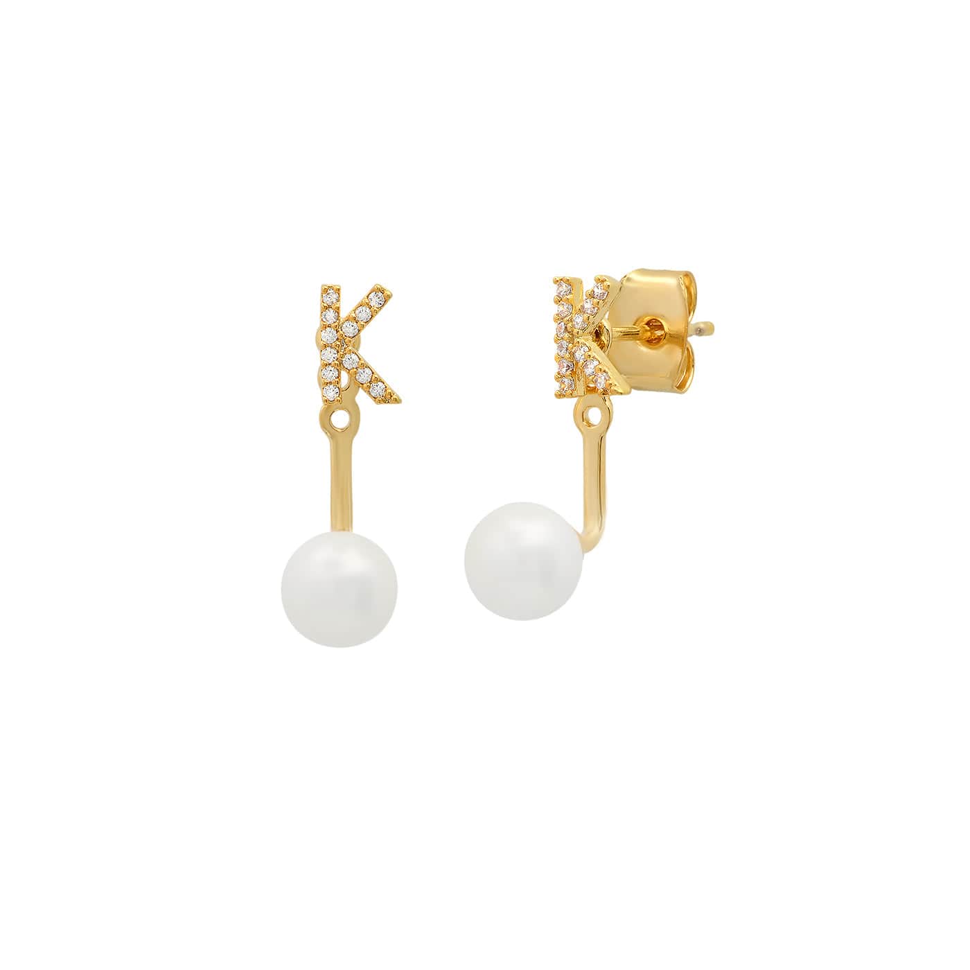 TAI JEWELRY Earrings K Pearl And CZ Monogram Ear Jacket