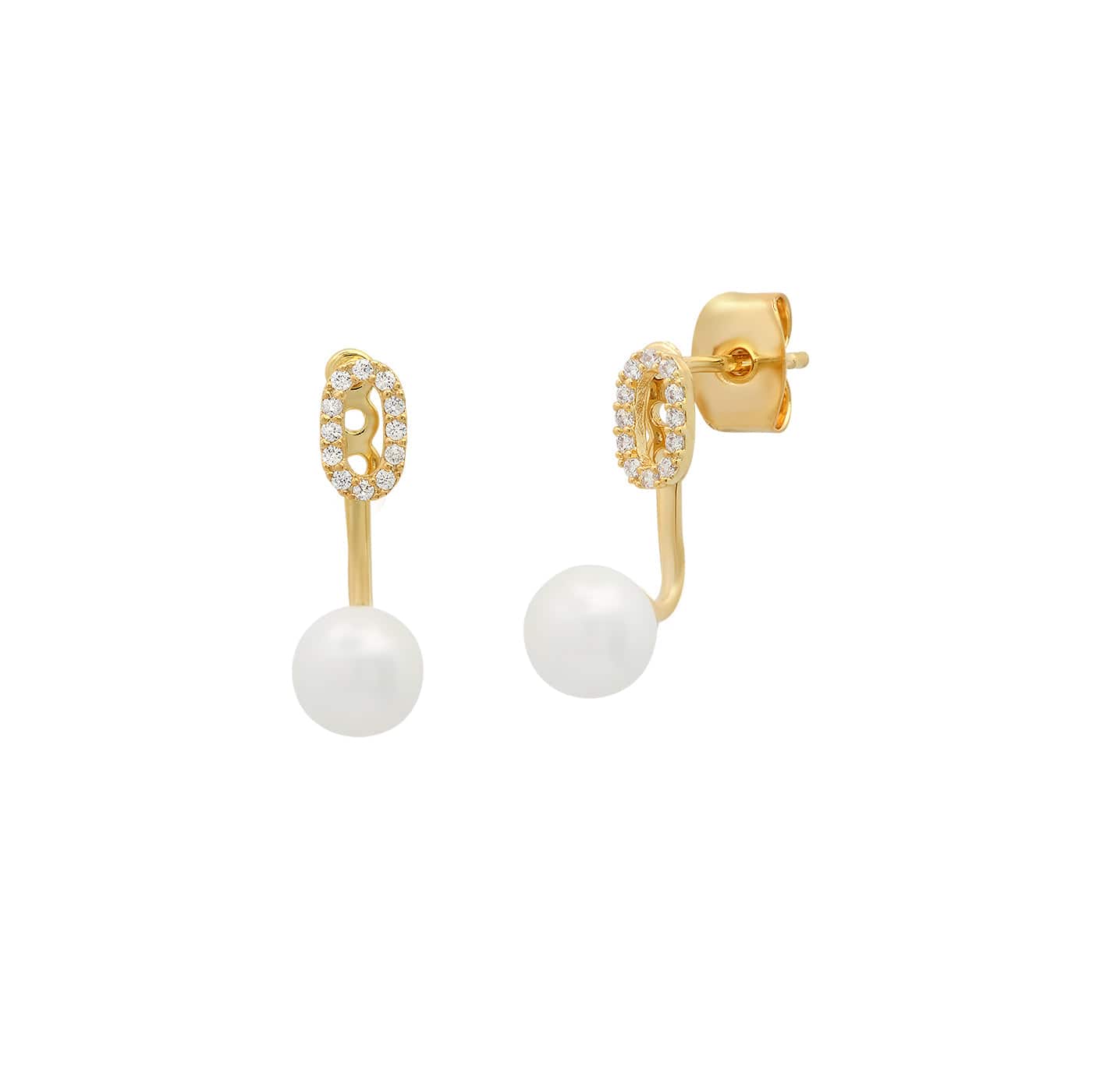 TAI JEWELRY Earrings O Pearl And CZ Monogram Ear Jacket