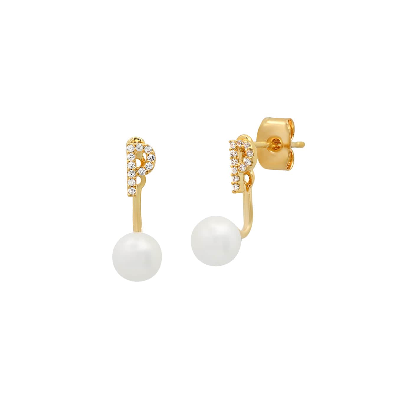 TAI JEWELRY Earrings P Pearl And CZ Monogram Ear Jacket