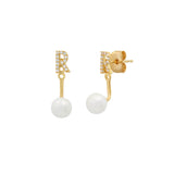 TAI JEWELRY Earrings R Pearl And CZ Monogram Ear Jacket