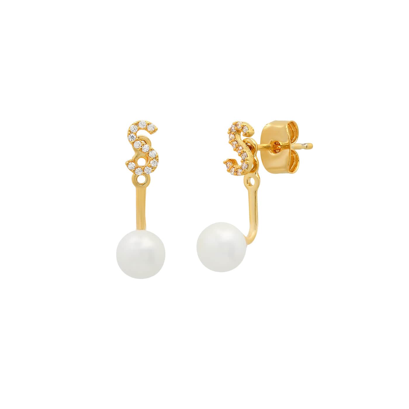 TAI JEWELRY Earrings S Pearl And CZ Monogram Ear Jacket