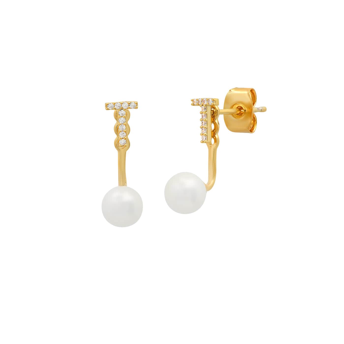 TAI JEWELRY Earrings T Pearl And CZ Monogram Ear Jacket
