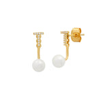 TAI JEWELRY Earrings T Pearl And CZ Monogram Ear Jacket