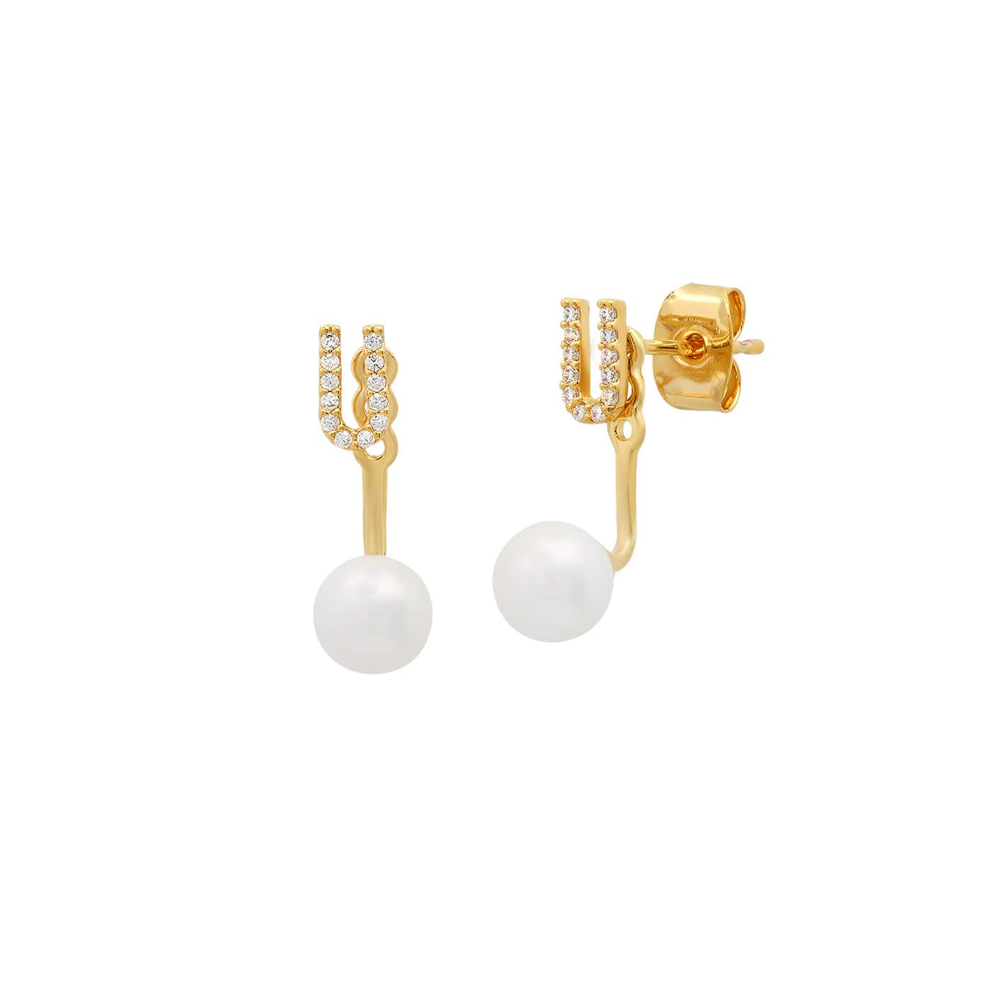TAI JEWELRY Earrings U Pearl And CZ Monogram Ear Jacket