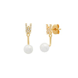 TAI JEWELRY Earrings W Pearl And CZ Monogram Ear Jacket