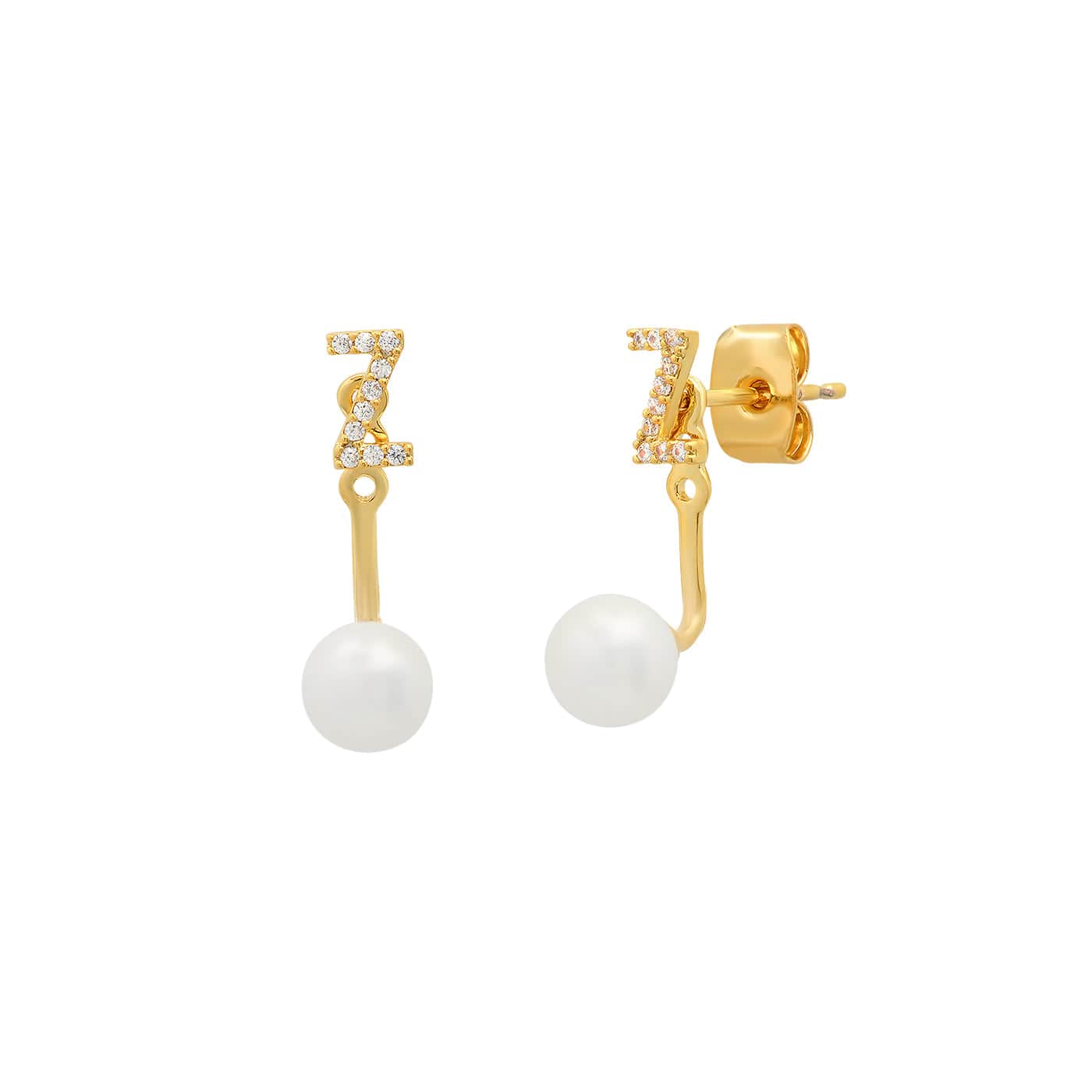 TAI JEWELRY Earrings Z Pearl And CZ Monogram Ear Jacket