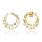 TAI JEWELRY Earrings Pearl & CZ Double Front Facing Hoop