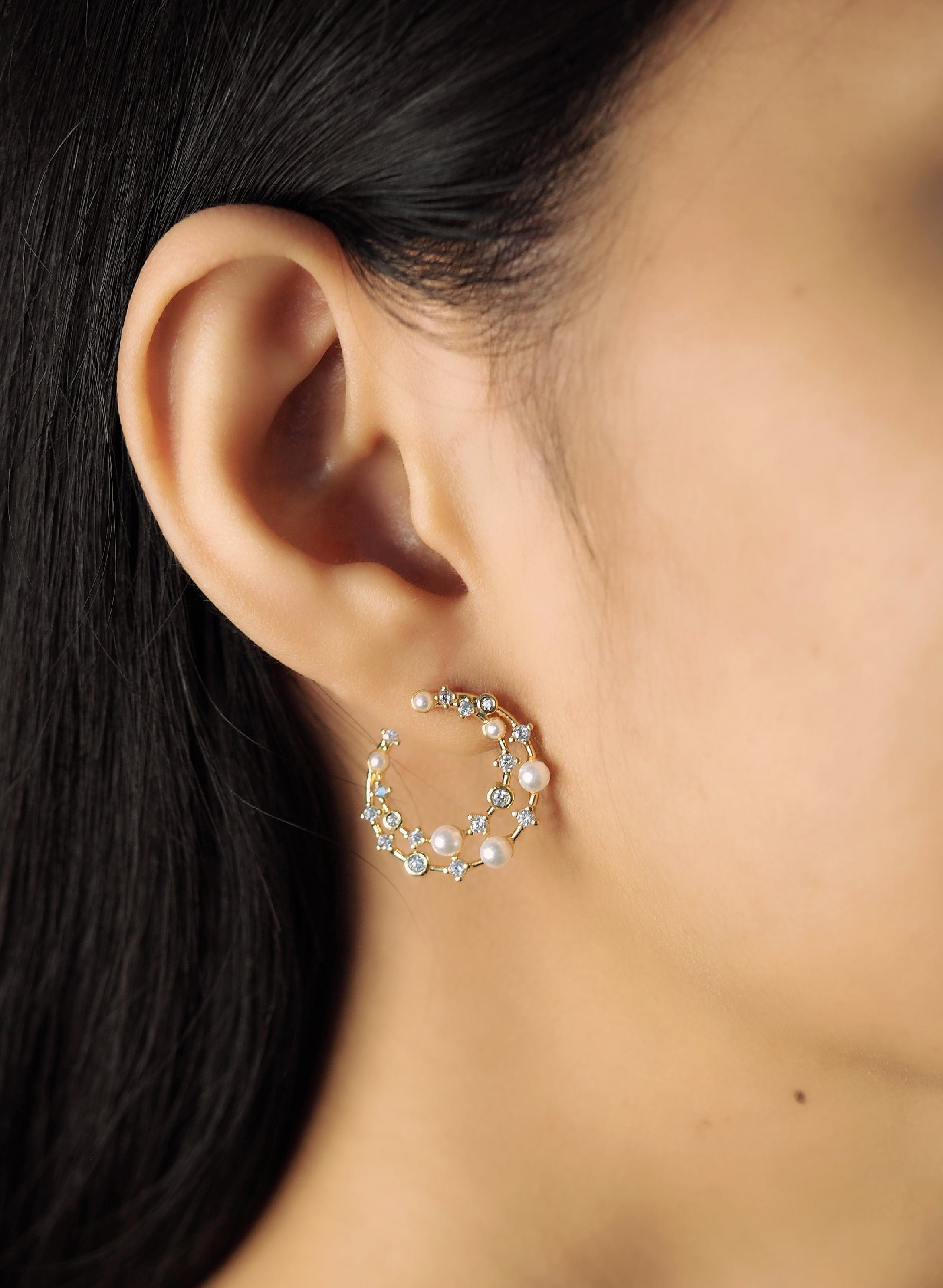TAI JEWELRY Earrings Pearl & CZ Double Front Facing Hoop