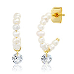 TAI JEWELRY | Pearl Huggie With CZ Charm | Earrings |