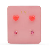 TAI JEWELRY | Pink Heart & CZ Stud Earring Set | Earrings |