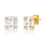 TAI JEWELRY Earrings Princess Cut Cz Studs With Emerald And Round Cz Accents