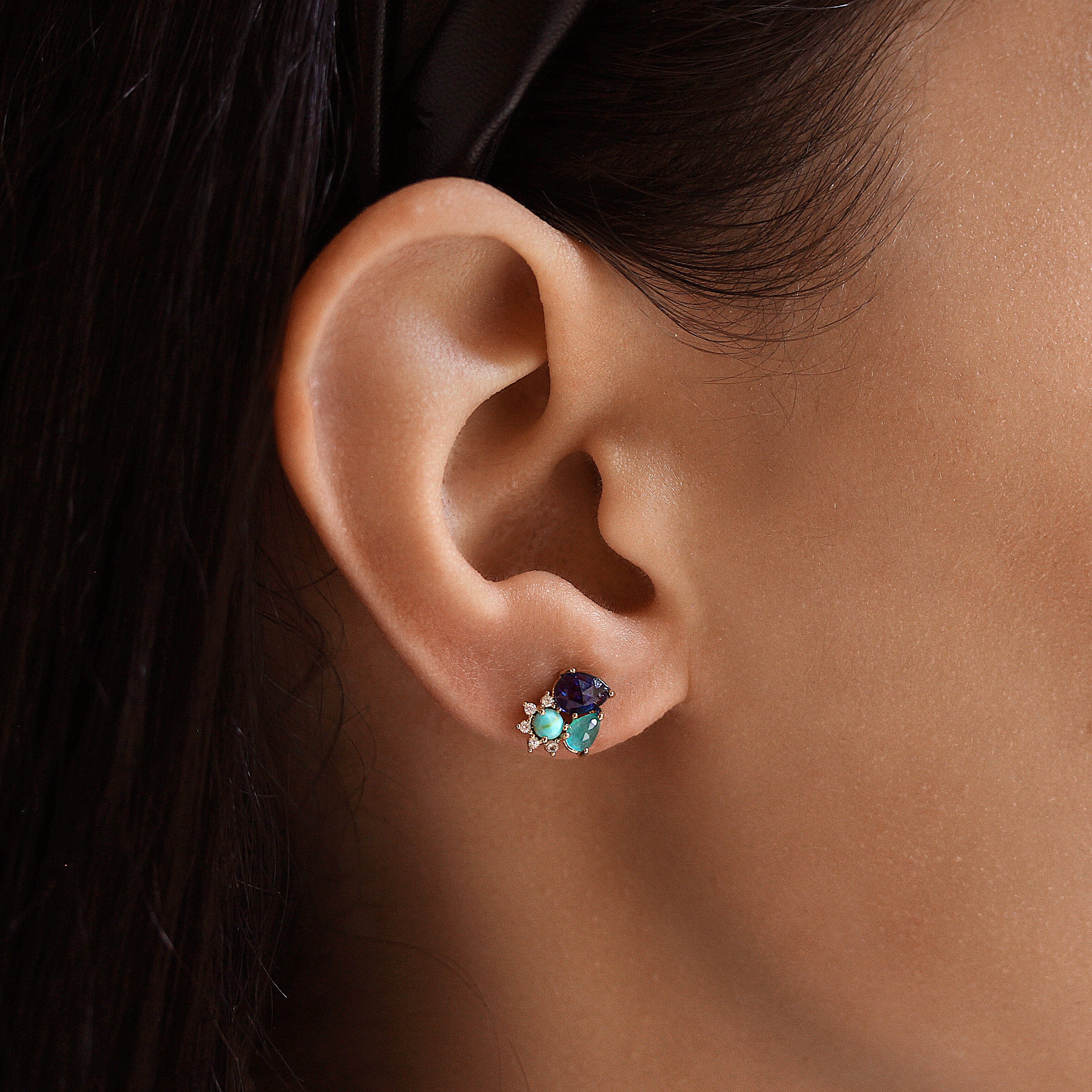 TAI JEWELRY Earrings Rock Crystal Cluster Stud With Delicate CZ Accents