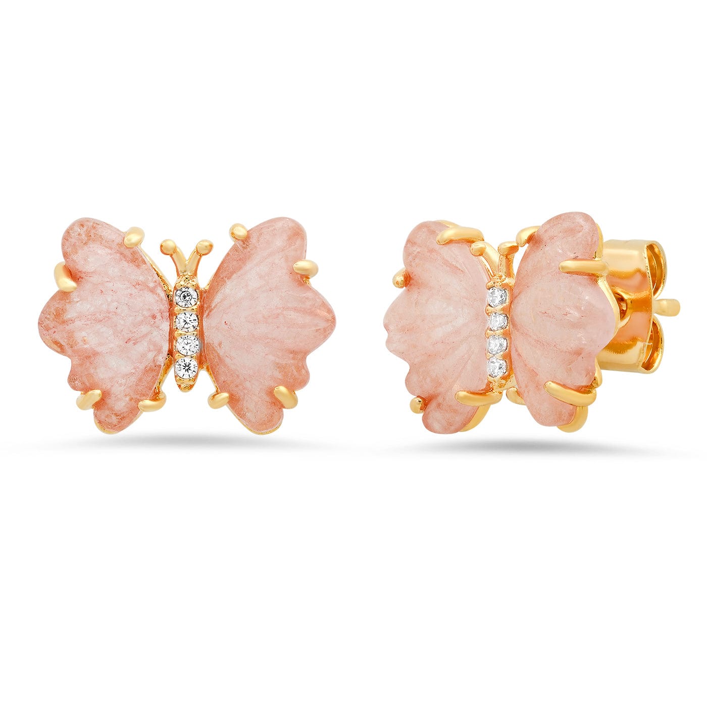 TAI JEWELRY Earrings Rose Quartz Butterfly Studs