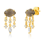 TAI JEWELRY Earrings Grey Rose Quartz Studs With CZ Dangles