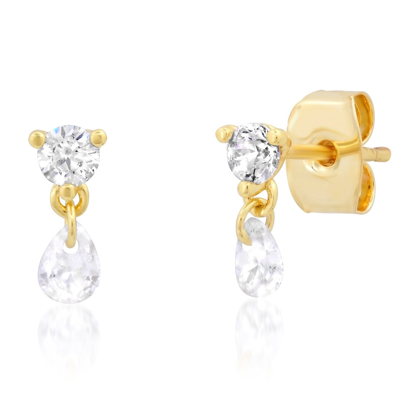 TAI JEWELRY Earrings Round CZ Stud with Floating Pear CZ Drop
