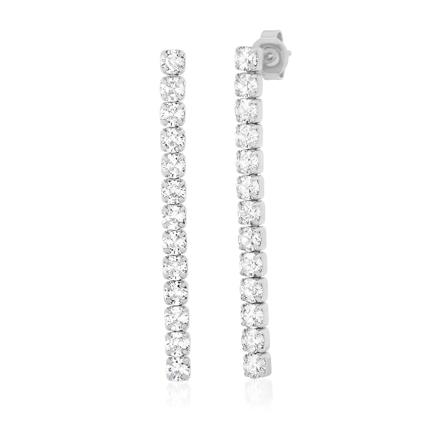 TAI JEWELRY Earrings Sterling Silver Short Linear CZ Earrings