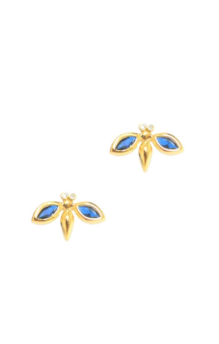 TAI JEWELRY | Simple Gold Bee Studs Accented With Montana Blue Stones | Earrings |