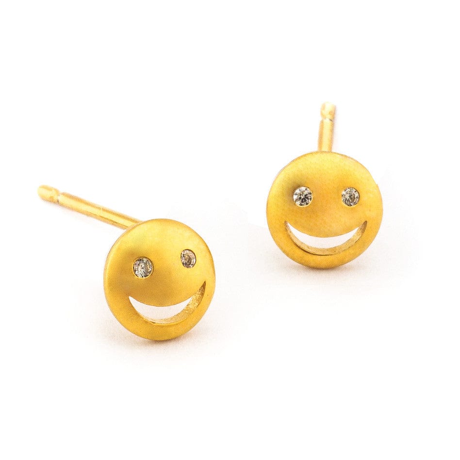 TAI JEWELRY Simple Gold Smiley Face Post Earring - Main Image