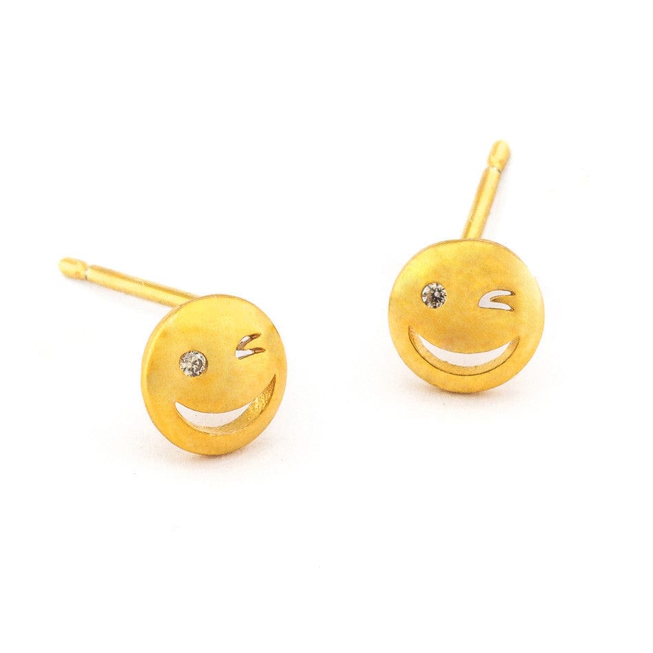 TAI JEWELRY Earrings Simple Gold Winky Face Post Stud