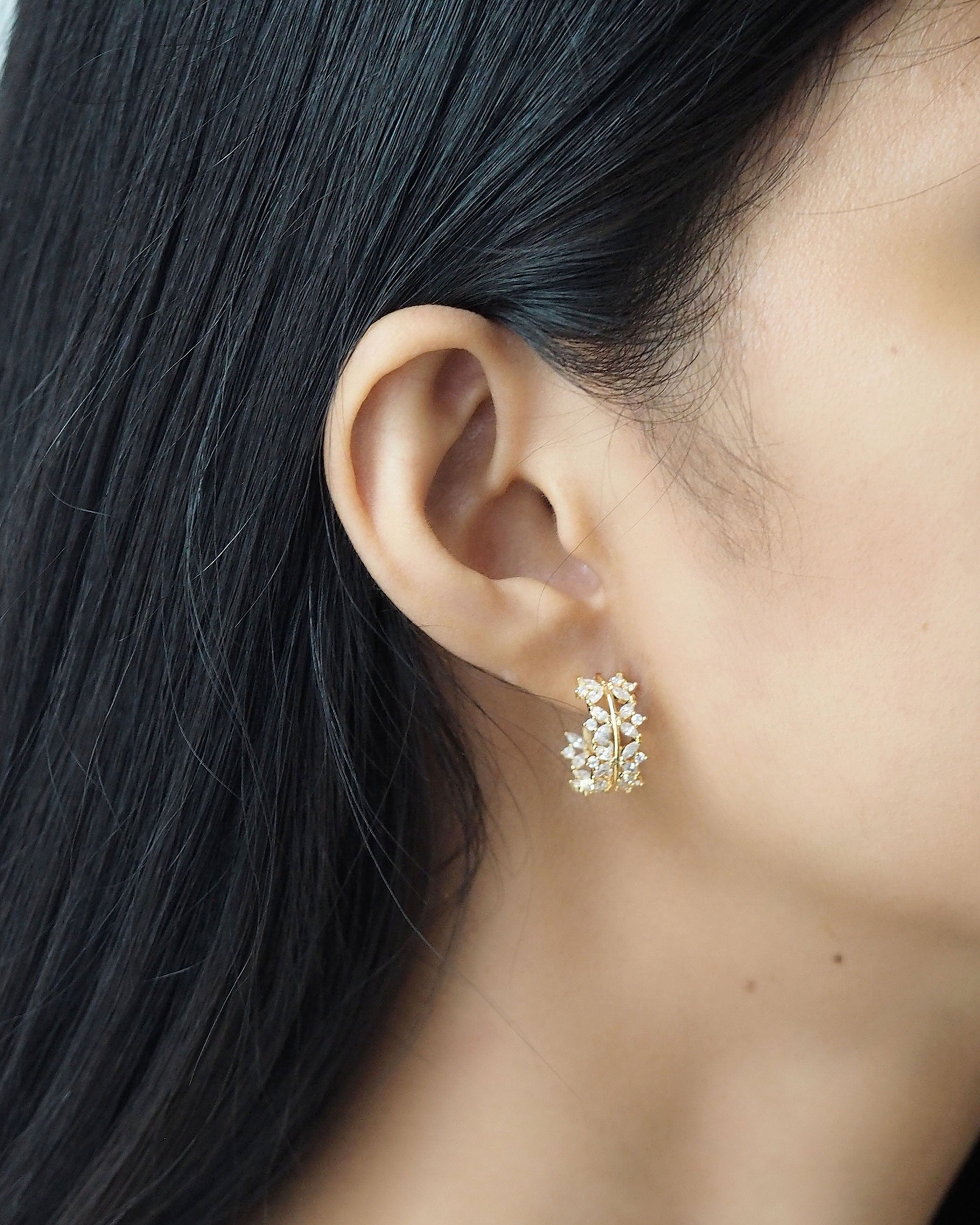 TAI JEWELRY | Vintage Leaf CZ Hoops | Earrings |