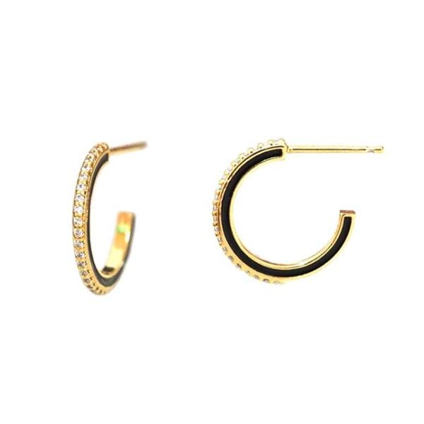 TAI JEWELRY Earrings Black Small Pave Enamel Hoops