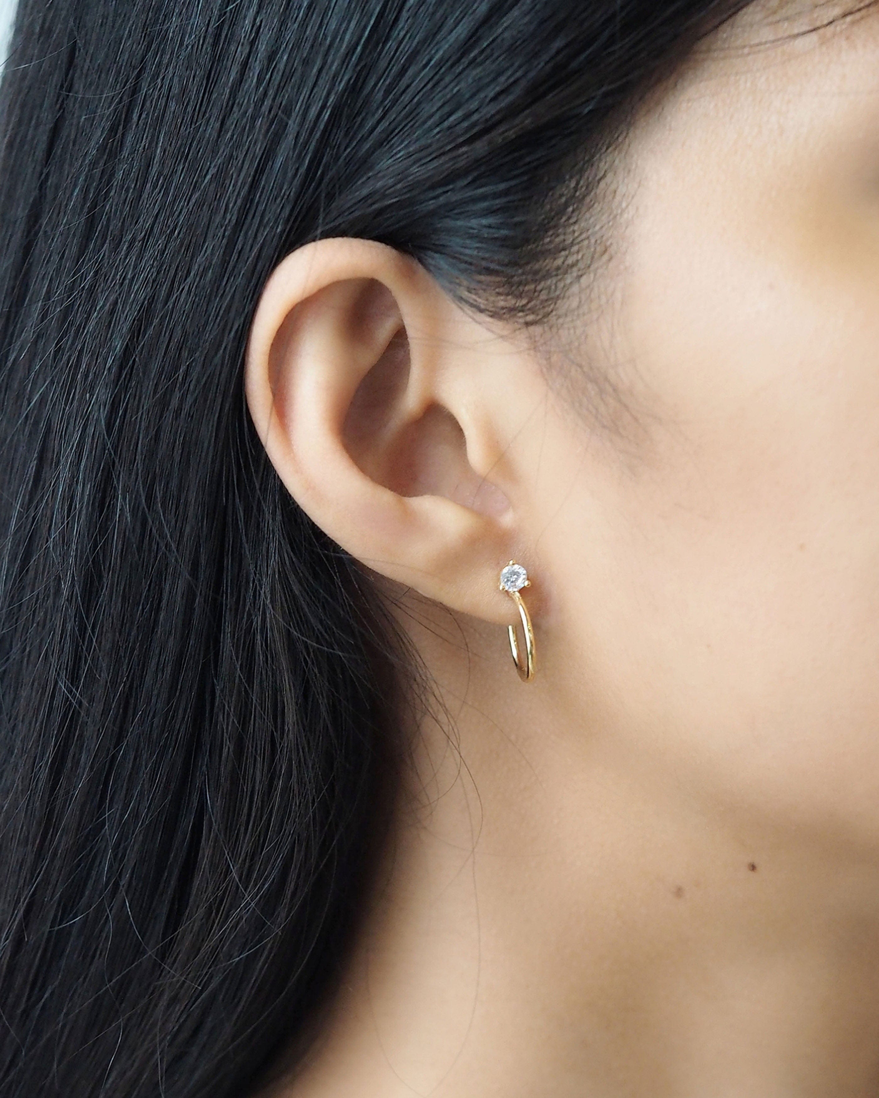 TAI JEWELRY | Small Gold Hoops with CZ Accent | 13mm | Earrings |