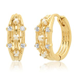 TAI JEWELRY Earrings Small Triple Row Gold Hoop With Pearl And Cz Accents