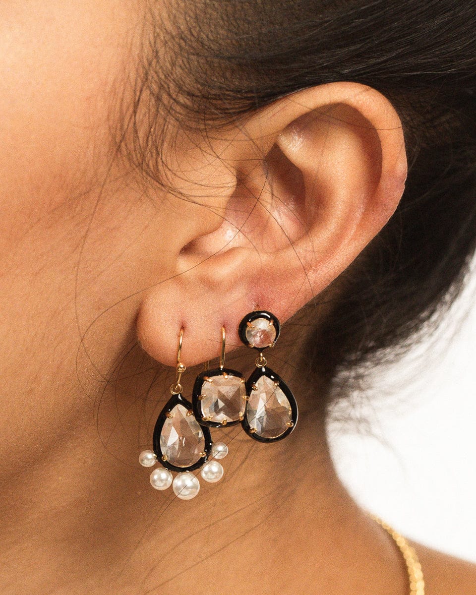 TAI JEWELRY Earrings Square Shaped Cz Dangle With Enamel Bezel
