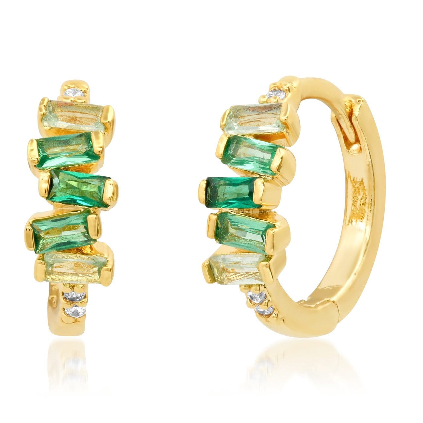 TAI JEWELRY Earrings Green Stacked Baguette Huggies