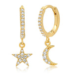 TAI JEWELRY | Star and Moon Pave Huggie | Earrings |