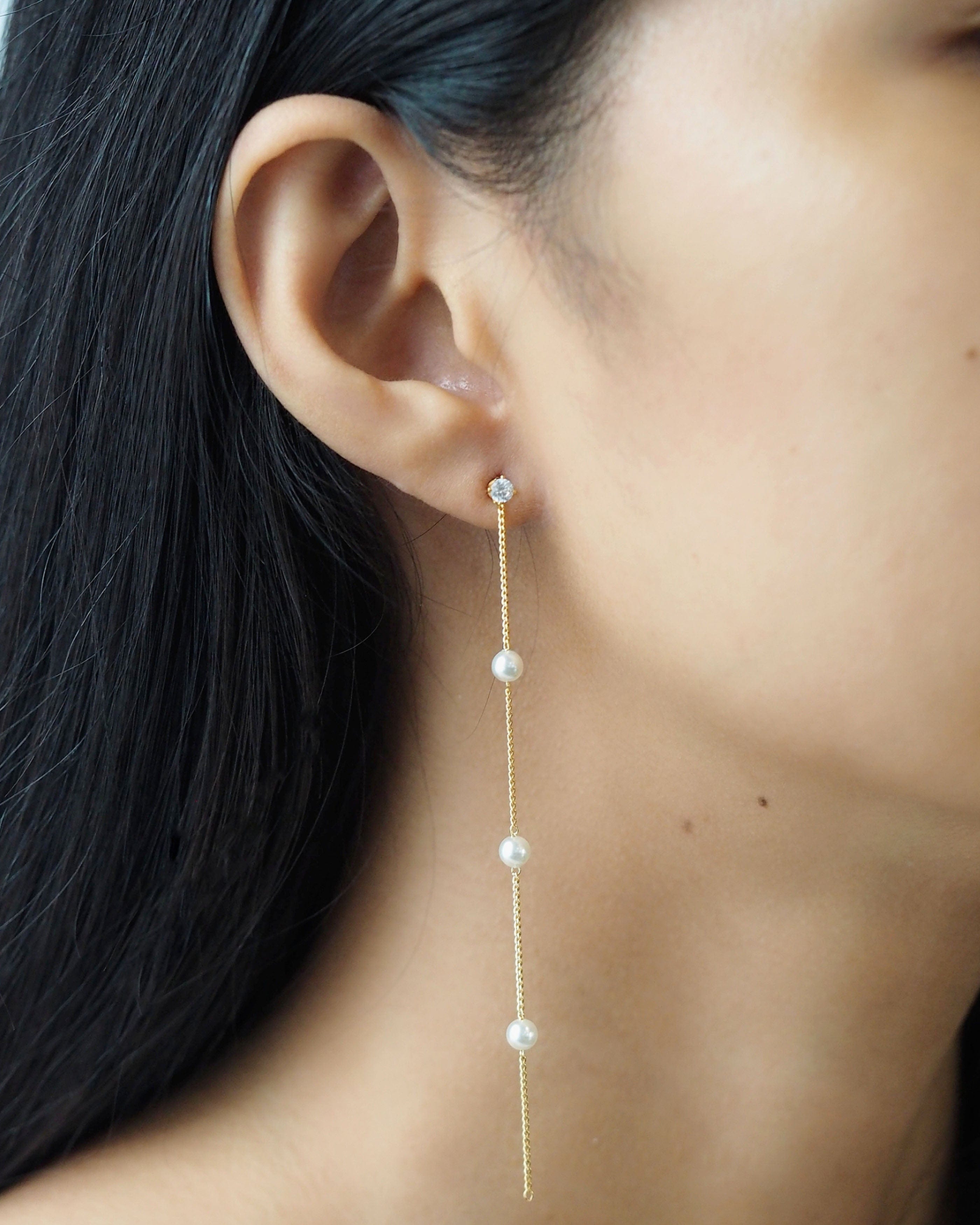 TAI JEWELRY Earrings Sterling Silver Linear Dangle Earring With Fresh Water Pearl Stations