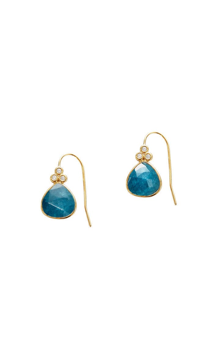 TAI JEWELRY Earrings Jade Stone Drop Earring With Triple CZ Detail