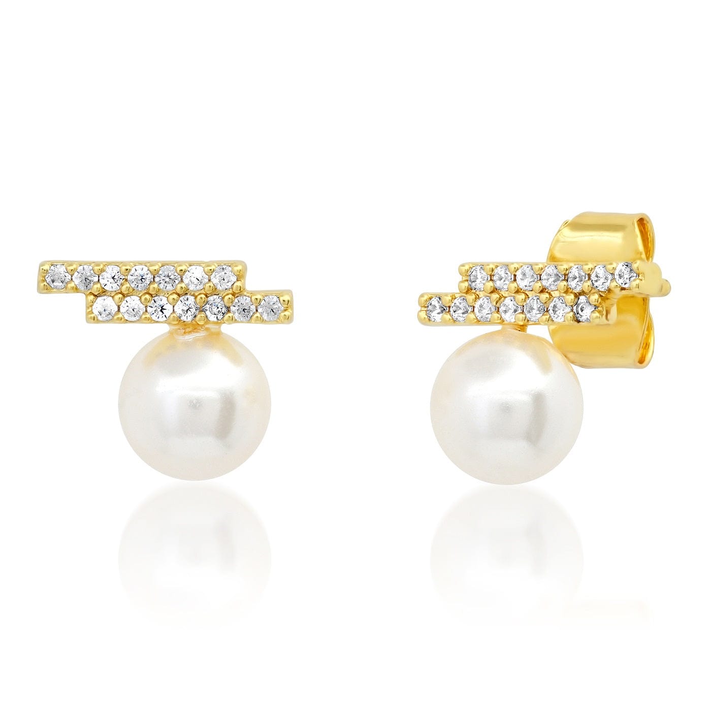 TAI JEWELRY Earrings Swarovski Pearl and CZ Modern Stud