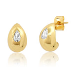 TAI JEWELRY | Tear Shaped Huggie with Embedded CZ Stone | Earrings |