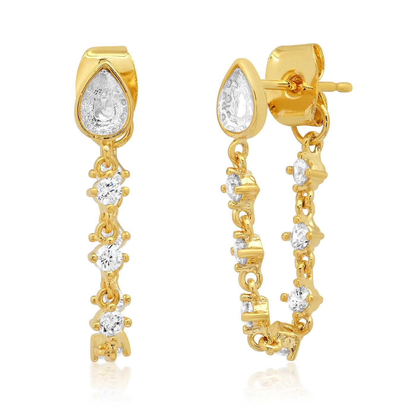 TAI JEWELRY Earrings Teardrop Stud With Cz Studded Chain Detail