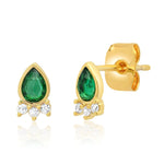TAI JEWELRY Earrings Green Teardrop Studs With CZ Accents