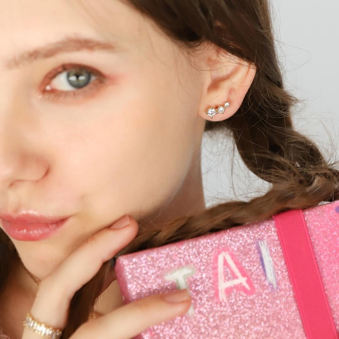 TAI JEWELRY | Three Stone CZ Crawler | Earrings |