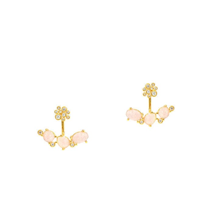 TAI JEWELRY Earrings Gold/Rock Crystal Three Stone Ear Jacket With Cz Cluster Stud