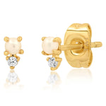 TAI JEWELRY Earrings Tiny Freshwater Pearl Stud With CZ